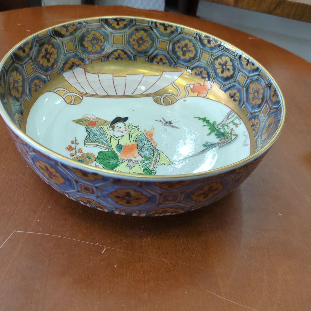 骨董　古伊万里　恵比寿様　縁起柄　金彩　染錦　鉢　大鉢　器　美品