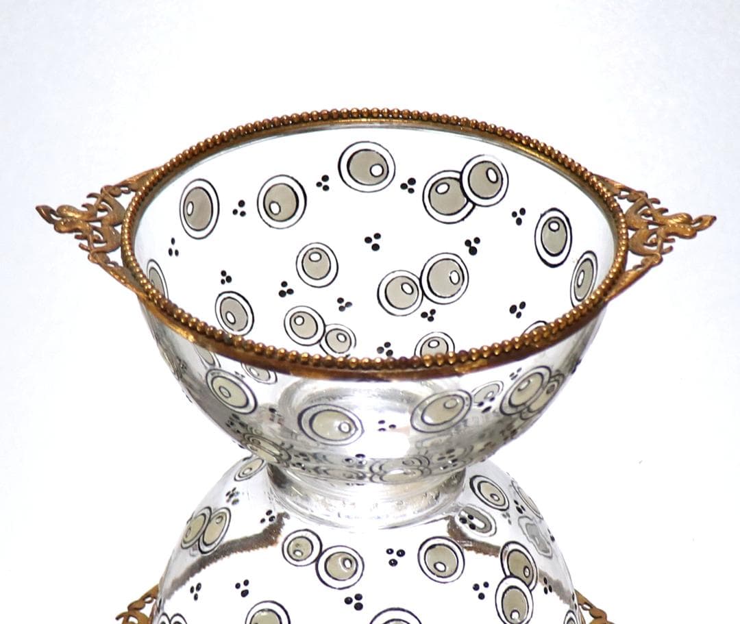 オールド・バカラ ジョルジュ・シュバリエ ブロンズ装飾エナメル彩木の実文 ボウル