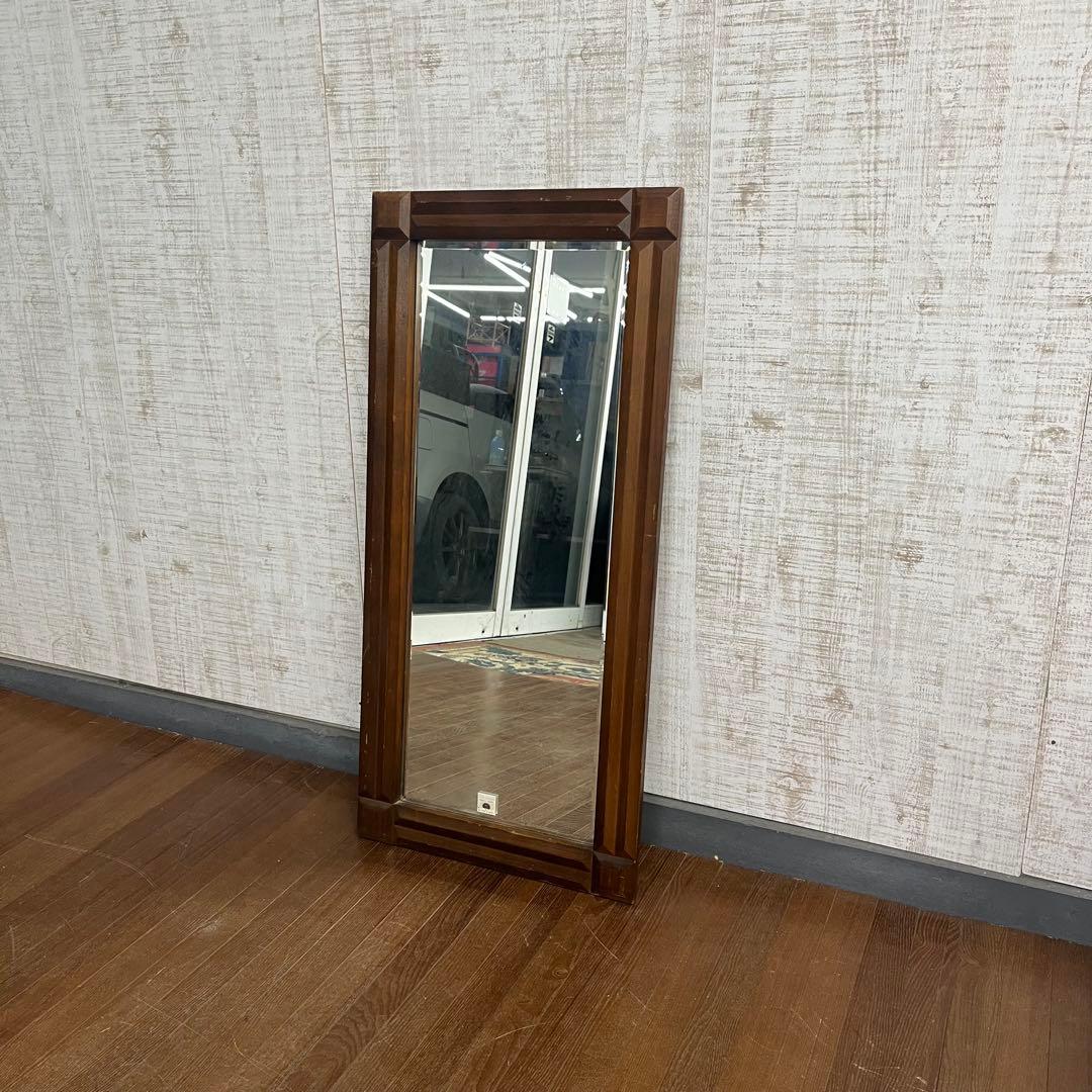 【アンティーク】木製フレーム 壁掛け鏡 ウォールミラー 姿見 古道具 北欧レトロ