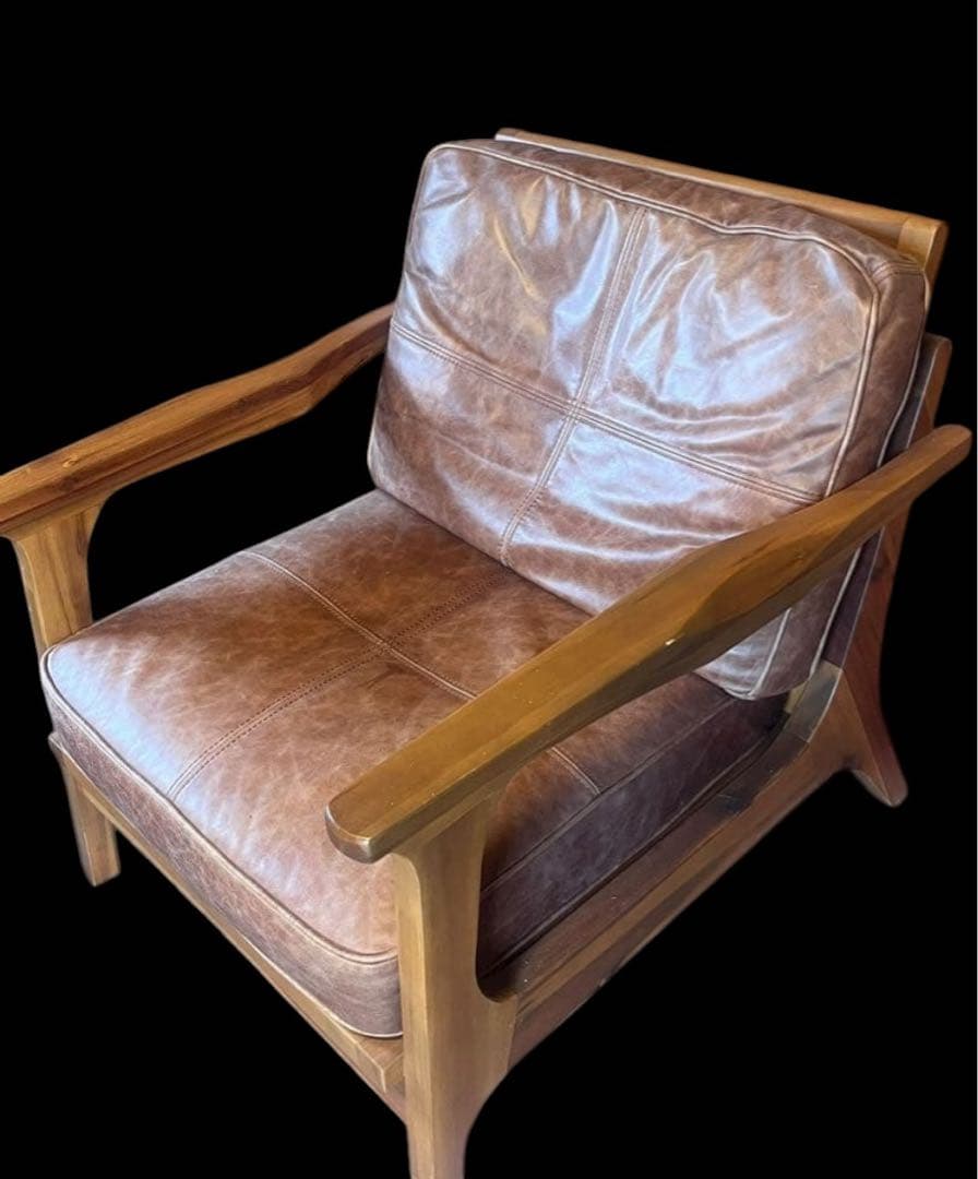 最終価格WTWブラウンレザー 1人掛けソファ ウッドフレーム