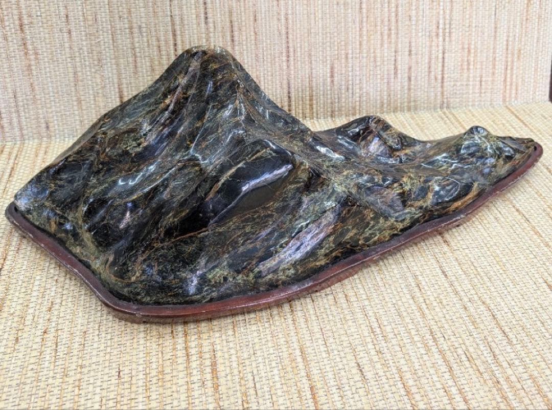 遠山石　鑑賞石　飾り石　古美術　時代物　台座付　水石　横幅60㌢　盆石　置物　石