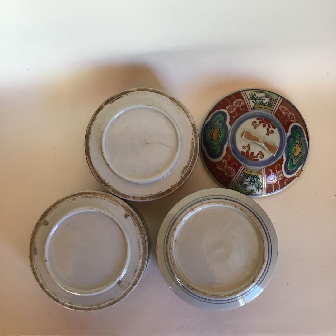 骨董　文政7年　￼赤絵 三重蓋茶碗