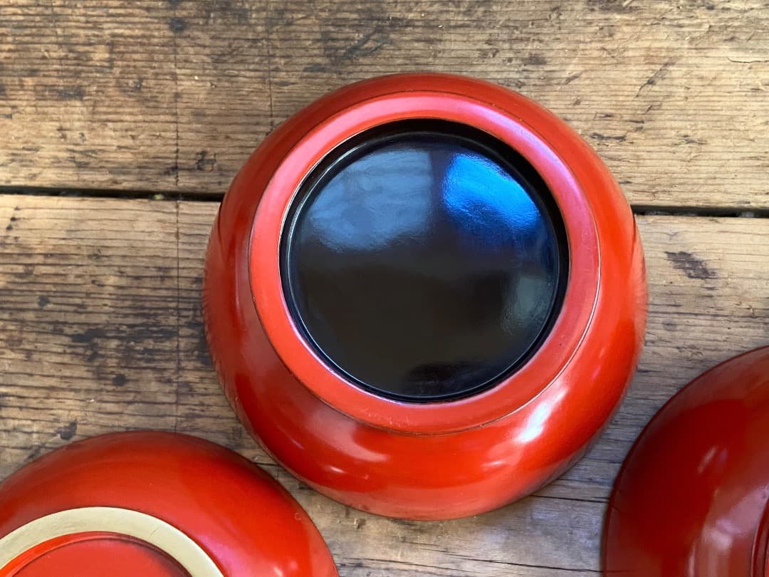 能登蔵出し 輪島塗 朱漆 金縁 煮物椀 2客 / 朱漆 漆器椀 懐石椀 雑煮椀