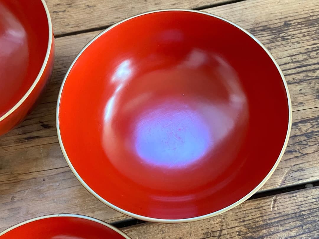 能登蔵出し 輪島塗 朱漆 金縁 煮物椀 2客 / 朱漆 漆器椀 懐石椀 雑煮椀