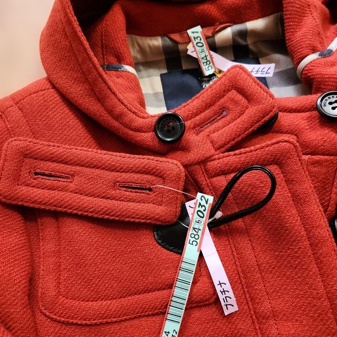 BURBERRYオレンジ ダッフルコートフード一体型ノバチェック