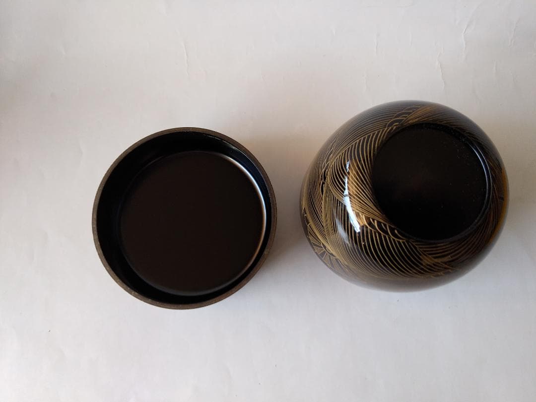 輪島塗 蒔絵師 月峯 作 源氏波 沈金 大棗 漆器 茶道具 抹茶 棗 共箱 新品