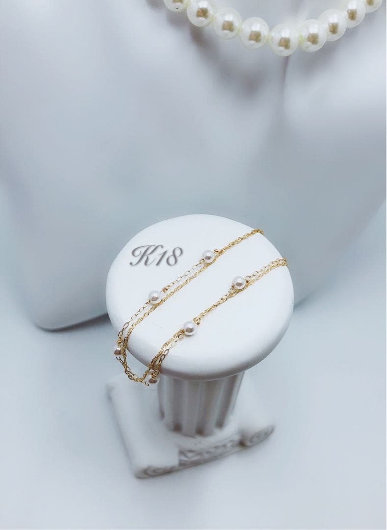 k18 18金　２連ブレスレット　レディース　パール