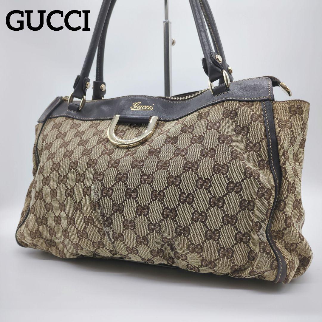 【人気モデル・良品】グッチ☆アビー トートバッグ GGキャンバス レザー