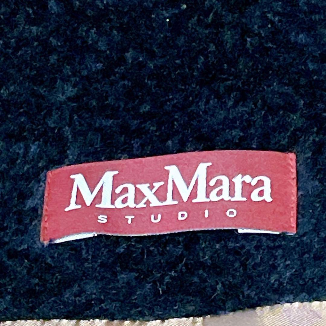 美品 マックスマーラ アルパカ混 ビックカラー ロング シャギーコート ブラック