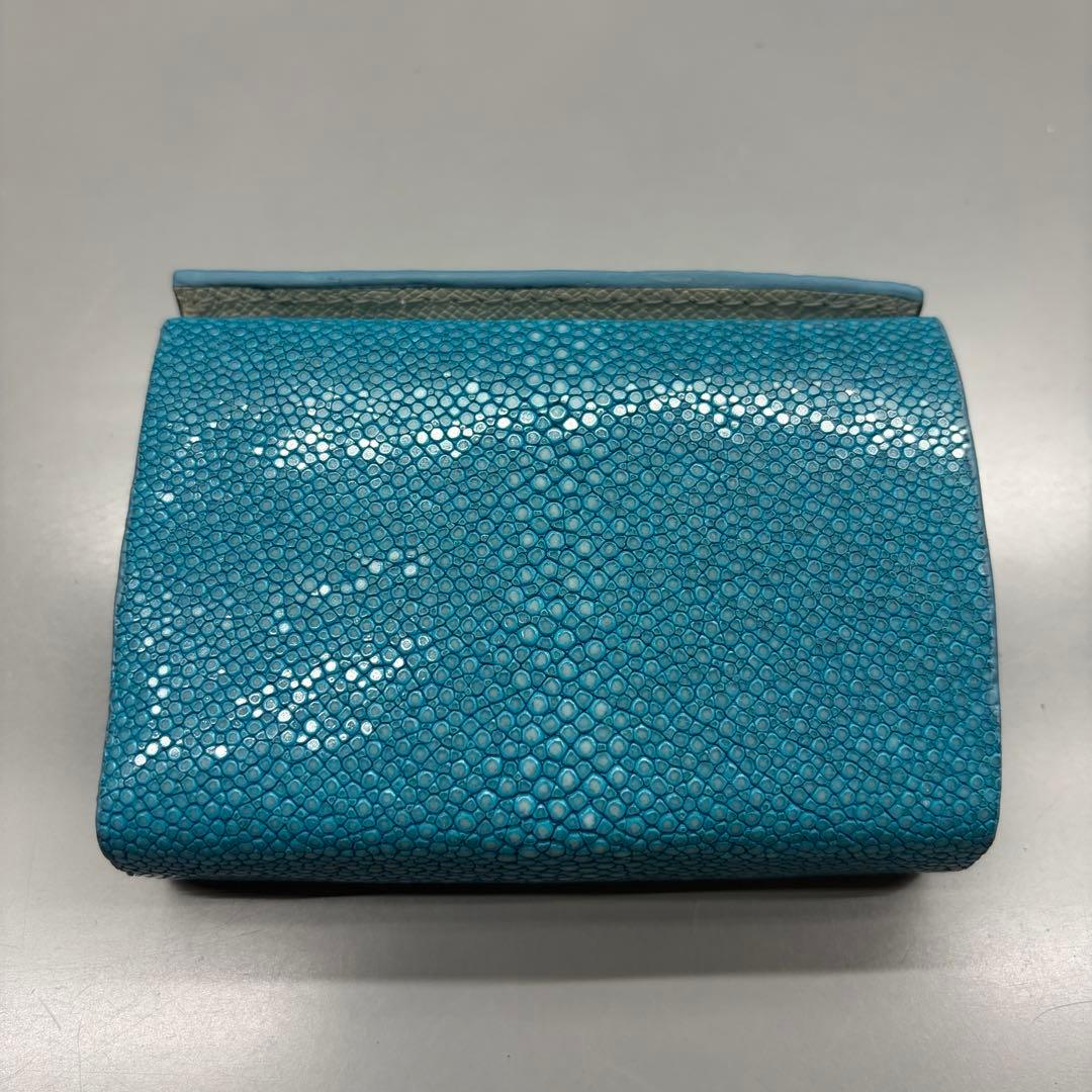 スティングレイ 二つ折り財布 ターコイズ 一枚革 メンズ レディース エイ革