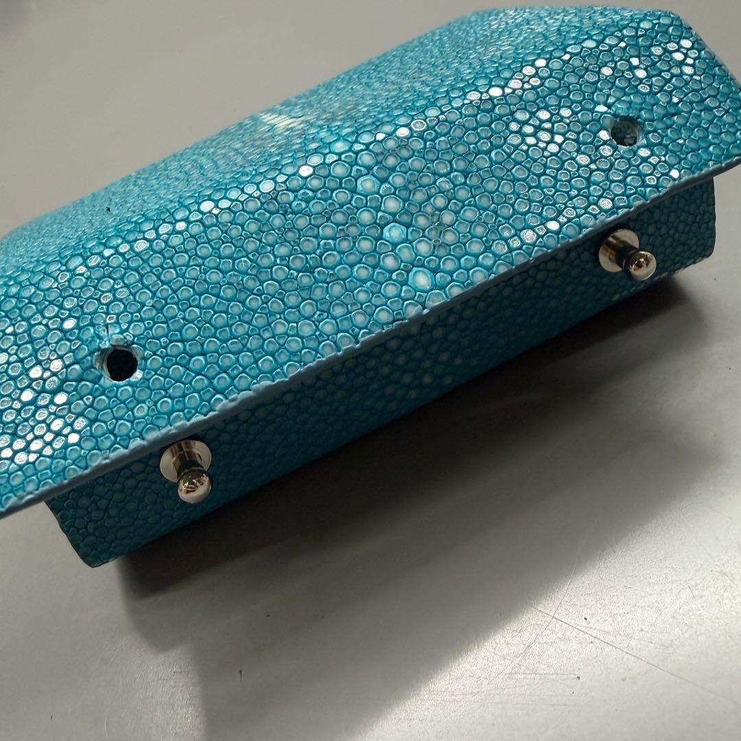 スティングレイ 二つ折り財布 ターコイズ 一枚革 メンズ レディース エイ革