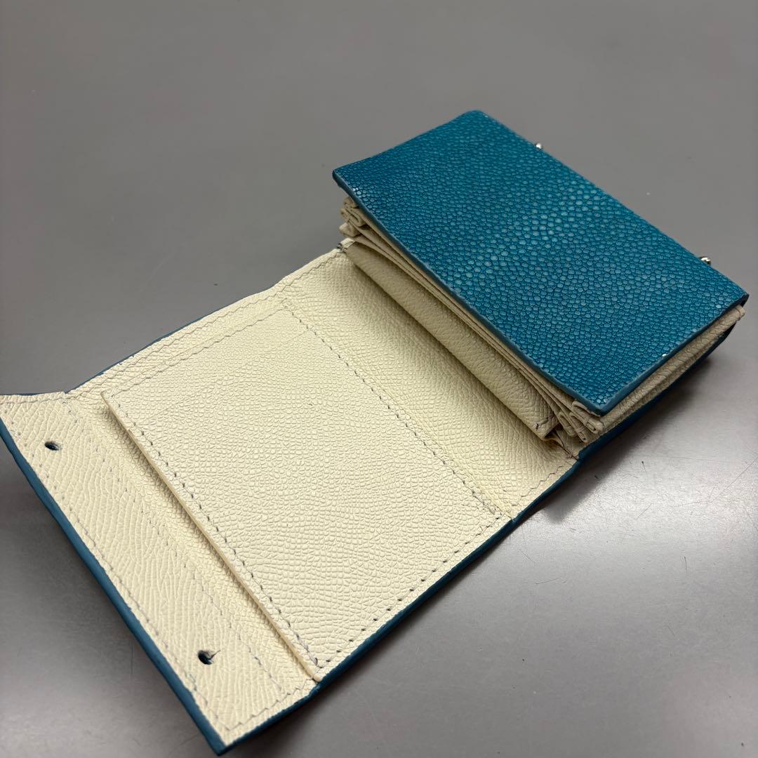 スティングレイ 二つ折り財布 ターコイズ 一枚革 メンズ レディース エイ革