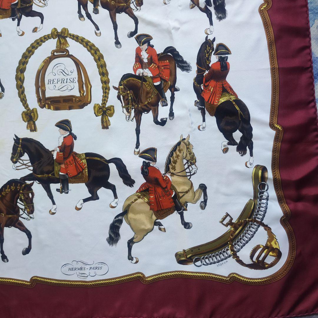 【美品】HERMES エルメス カレ90 REPRISE 乗馬風景 ボルドー系