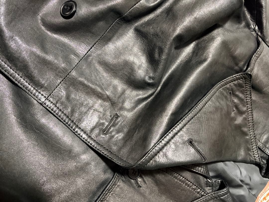 古着 ヴィンテージ レザートレンチコート 本革 黒 ロング丈 マキシ丈