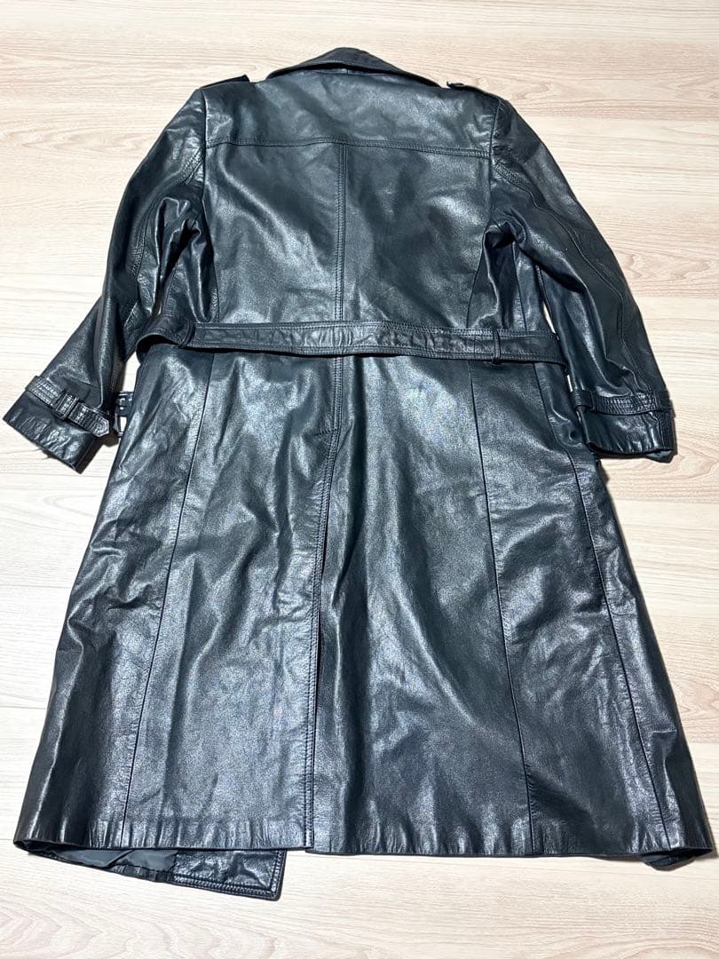 古着 ヴィンテージ レザートレンチコート 本革 黒 ロング丈 マキシ丈