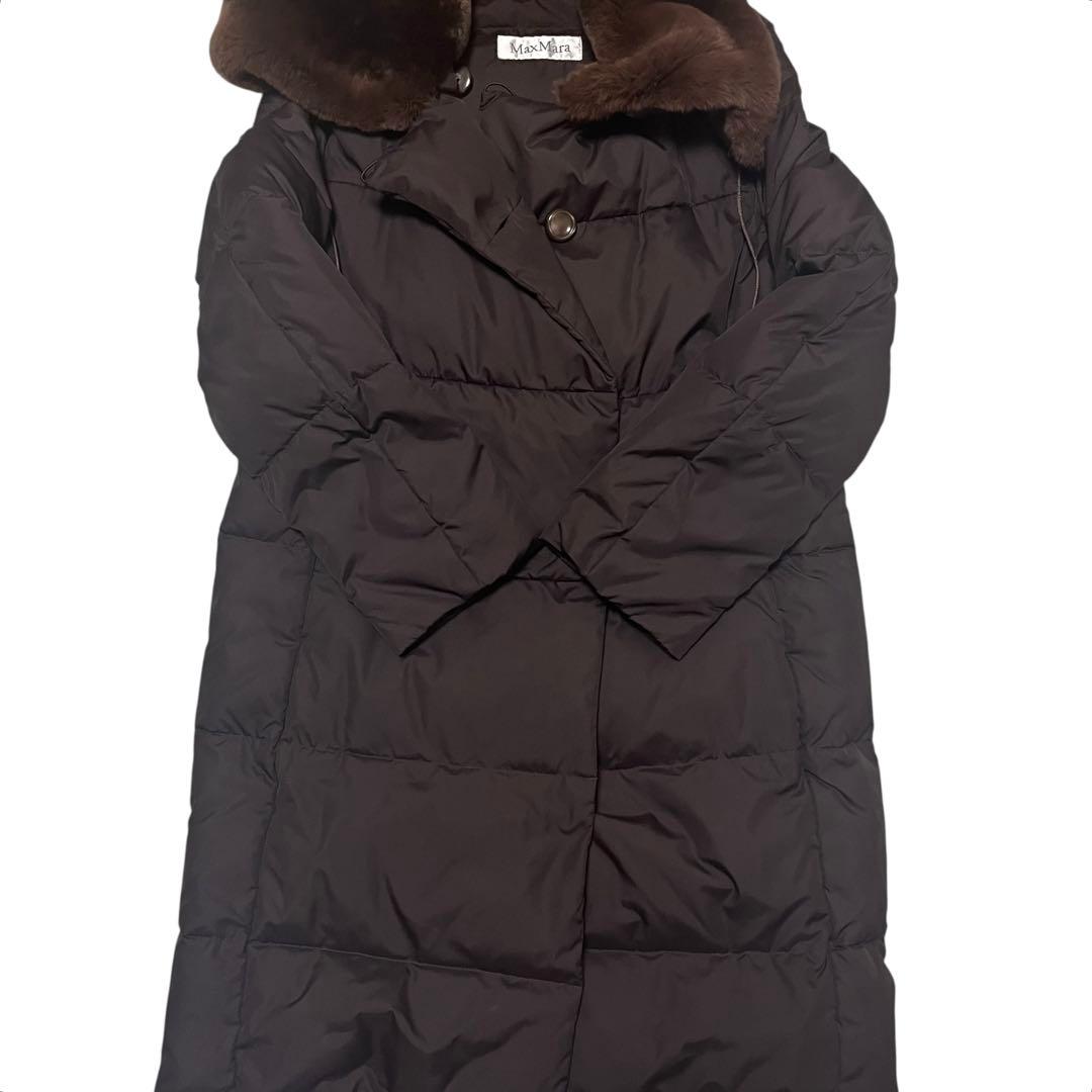 美品✨MaxMara ダウンコート　ロング　白タグ　ラビットファー　ブラウン