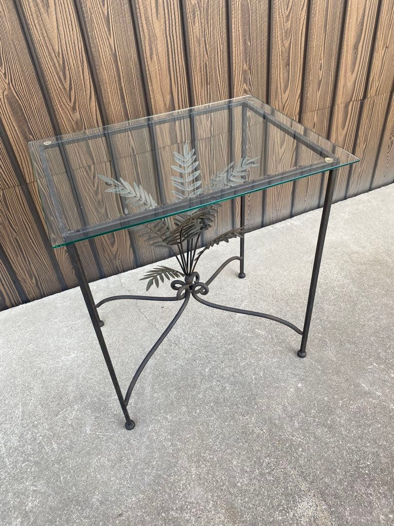 ガラステーブル　アイアンガラステーブル　花台　アイアン　天板ガラス