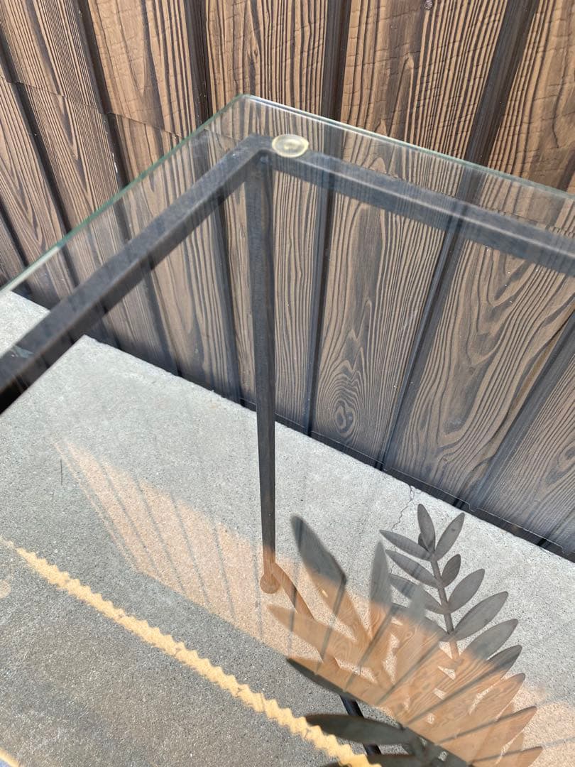 ガラステーブル　アイアンガラステーブル　花台　アイアン　天板ガラス