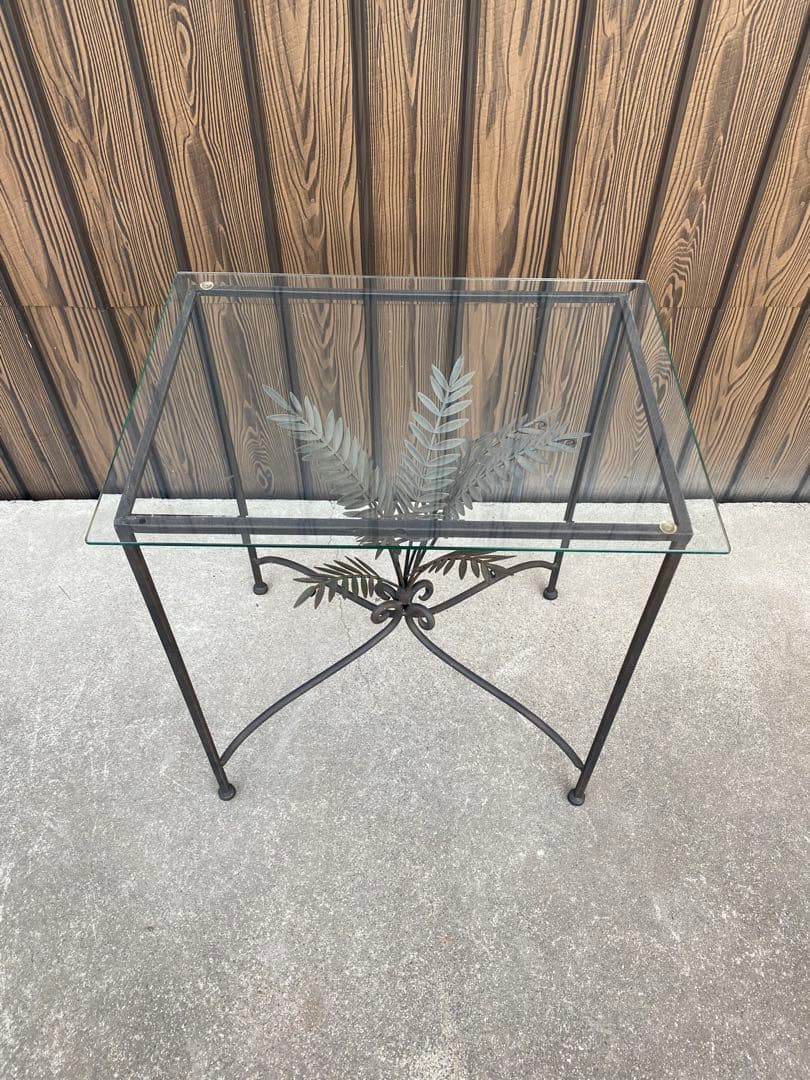 ガラステーブル　アイアンガラステーブル　花台　アイアン　天板ガラス