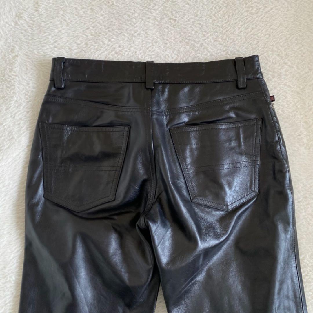 ポロジーンズ　ラルフローレン　レザーパンツ　本革　ブラック　フレア　S