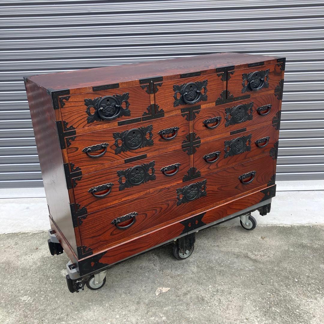 仙台箪笥 仙臺民藝 伊達箪笥 漆塗り 4段8杯 引き出し 和箪笥 サイドボード