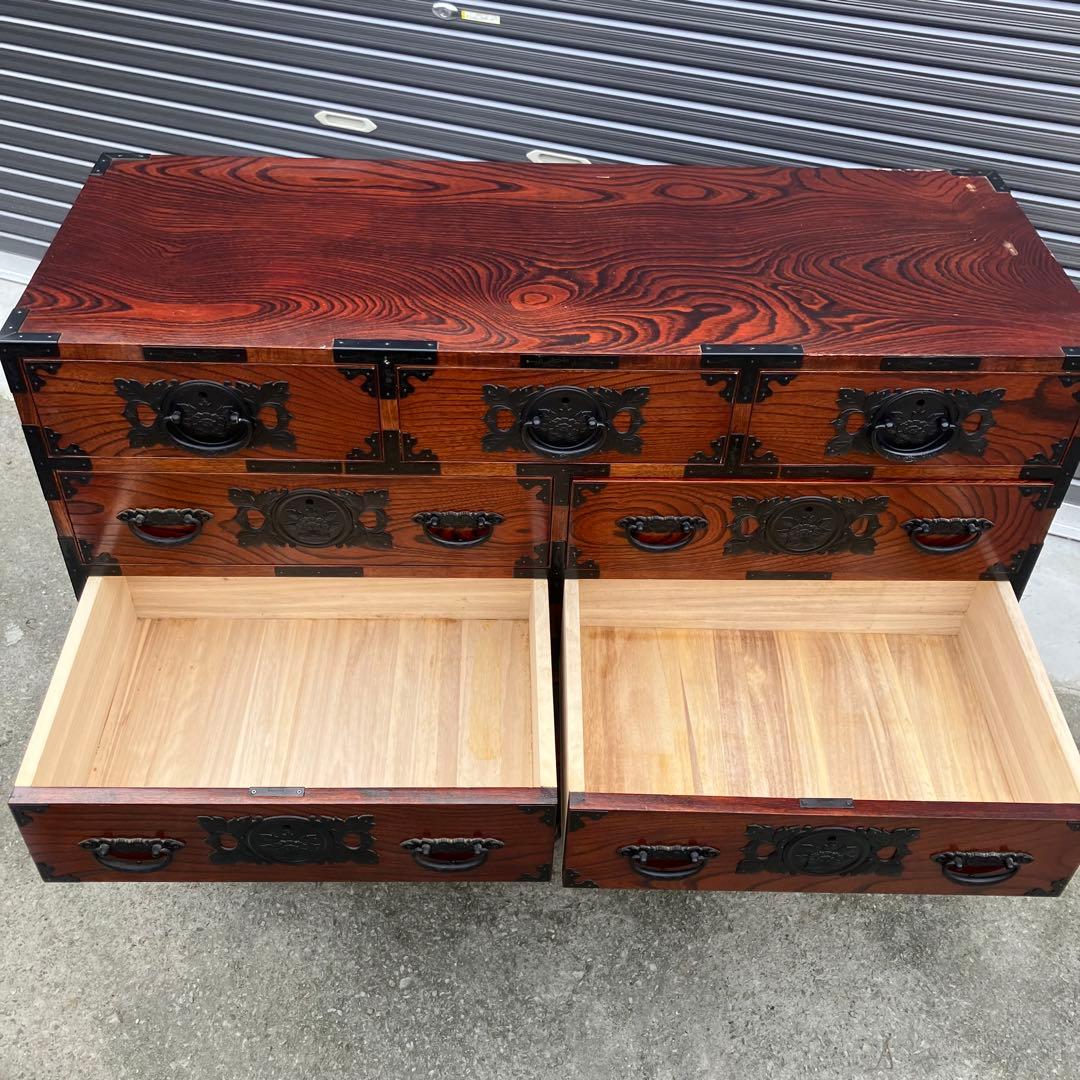 仙台箪笥 仙臺民藝 伊達箪笥 漆塗り 4段8杯 引き出し 和箪笥 サイドボード