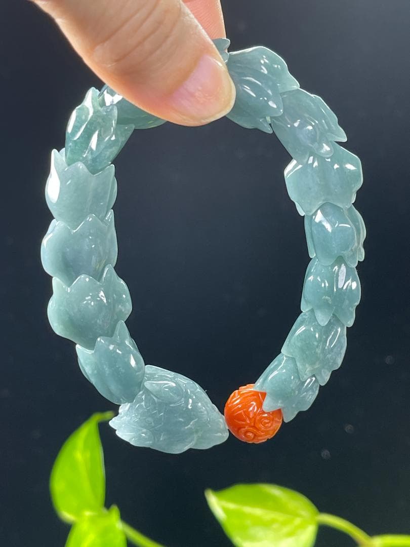 天然翡翠 神龍（辰）ブレスレット A貨 本翡翠17.5cm 2807