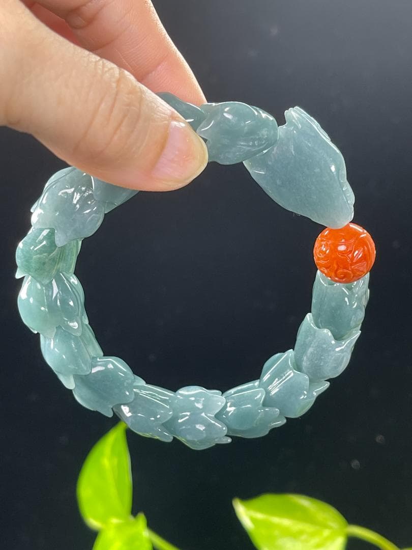 天然翡翠 神龍（辰）ブレスレット A貨 本翡翠17.5cm 2807