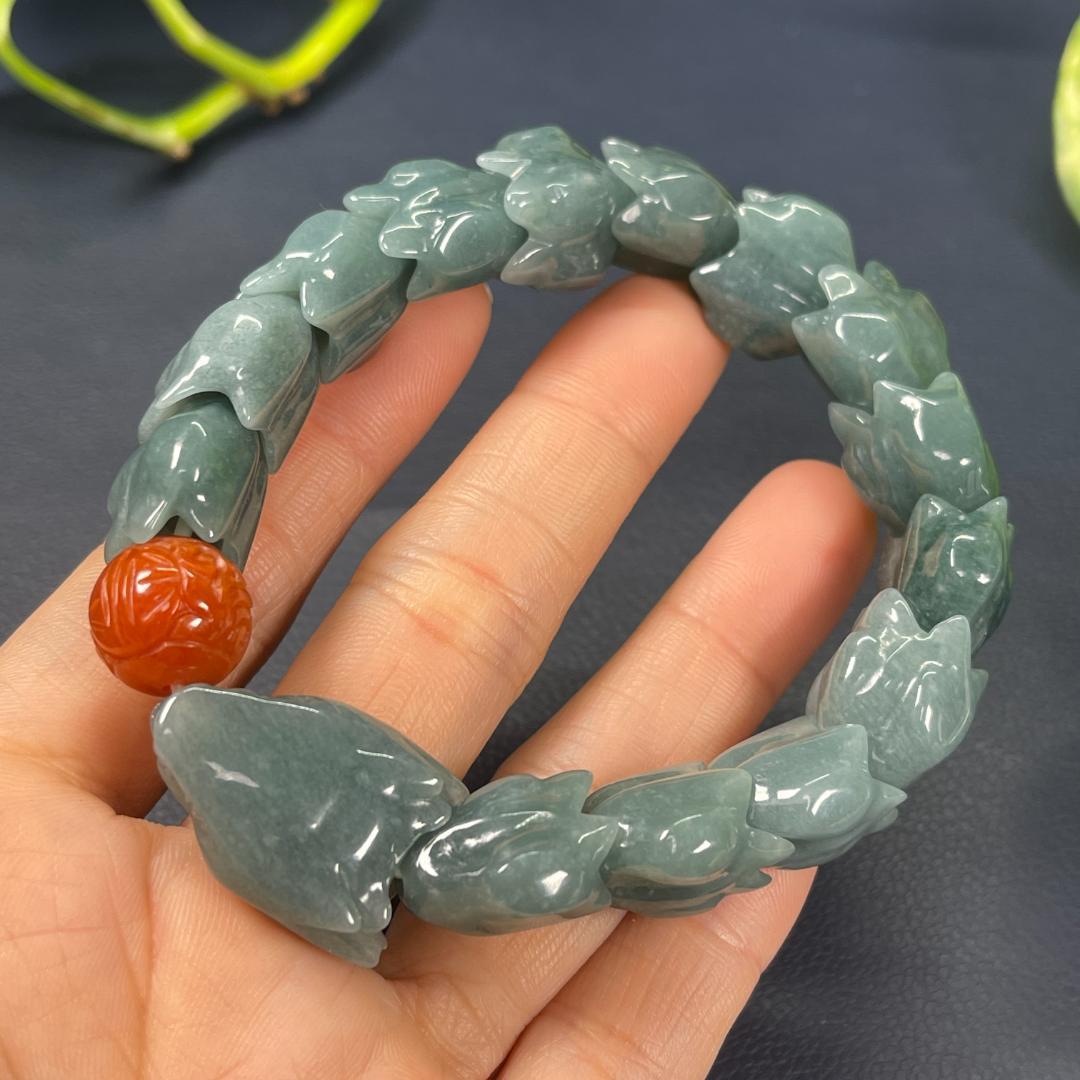 天然翡翠 神龍（辰）ブレスレット A貨 本翡翠17.5cm 2807