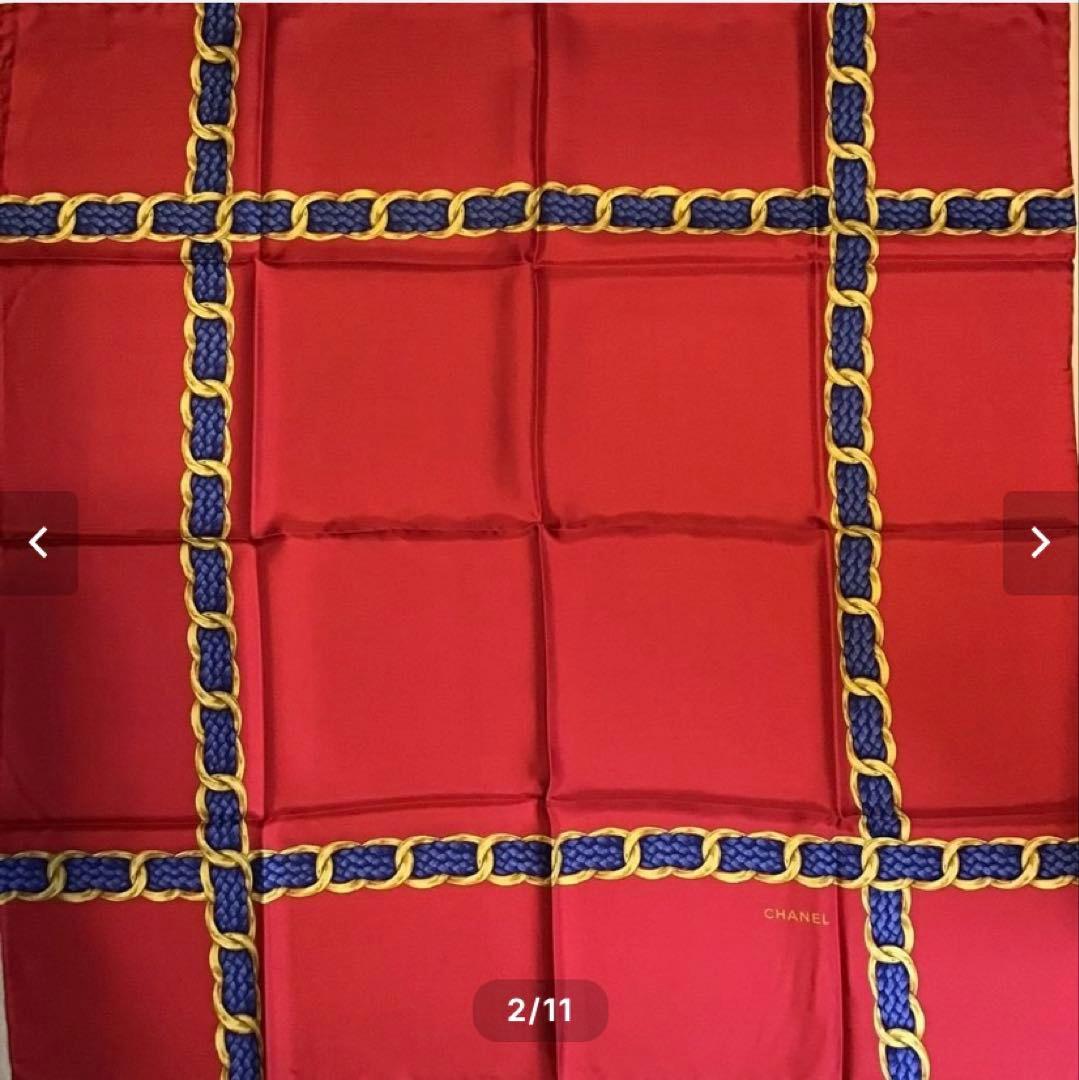 シャネル　CHANEL シルク　スカーフ　赤　チェーン柄　ベルト　新品　箱付き