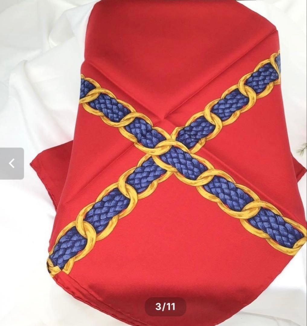 シャネル　CHANEL シルク　スカーフ　赤　チェーン柄　ベルト　新品　箱付き