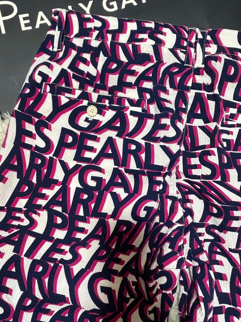 パーリーゲイツストレッチサッカーストライプ ショートパンツウェーブロゴ柄サイズ6