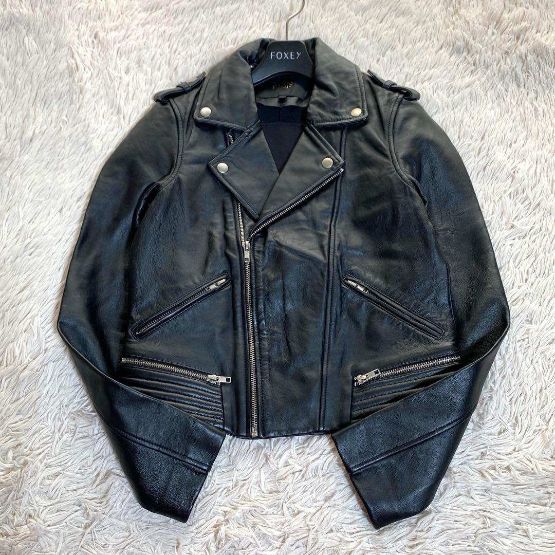 未使用級♡maje ラムレザー ダブルライダースジャケット シープスキン