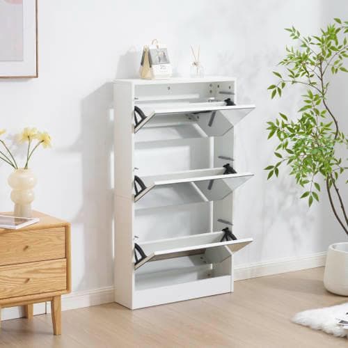 【鏡タイプ】下駄箱3段 シューズラック 玄関収納 ひとり暮らし スリムタイプ