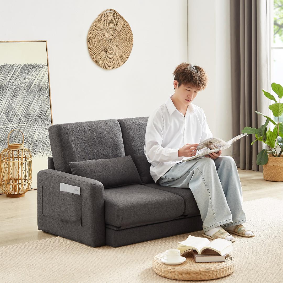 【新品】収納付き2人掛けソファ 木脚着脱可能 コンパクト