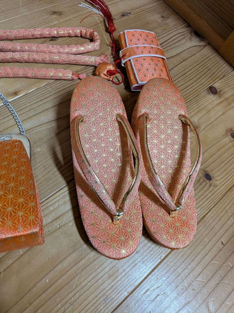 新品　七五三　オレンジ　バッグ　草履　セット　帯