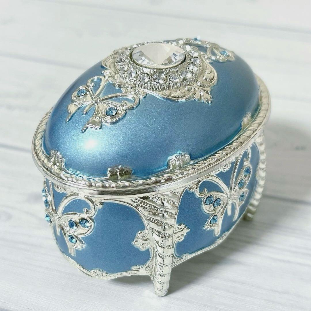 スワロフスキー アンチモニー だ円 オルゴール 宝石箱 ブルー 星に願いを 水色