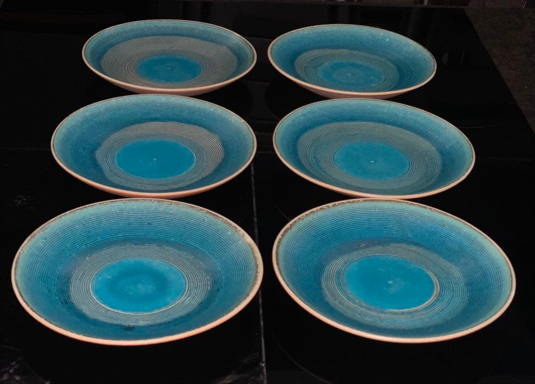 陶器　皿　作家物　青い同心円模様の皿 6枚セット