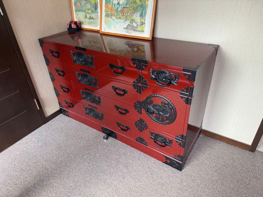 仙台民芸箪笥　拭き漆塗り　四・五尺横長箪笥