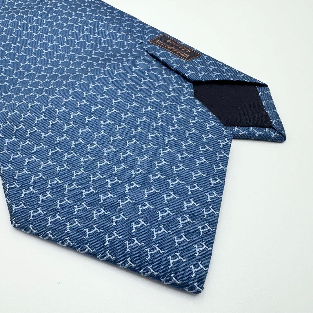 未使用◎エルメス　ネクタイ　シルクツイルタイ　Hパターン　総柄ジャガード　タグ付