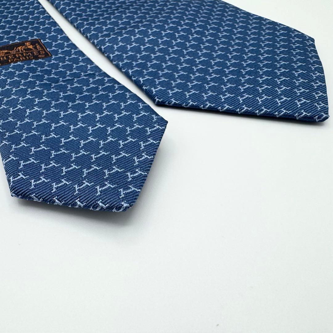 未使用◎エルメス　ネクタイ　シルクツイルタイ　Hパターン　総柄ジャガード　タグ付