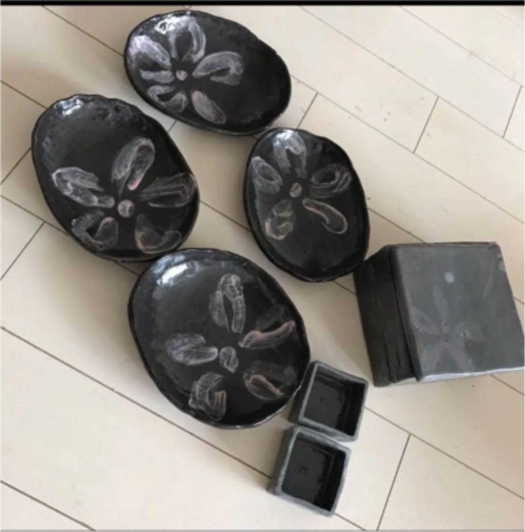 重箱とお皿 桜模様 手作り陶器、お箸置き セット