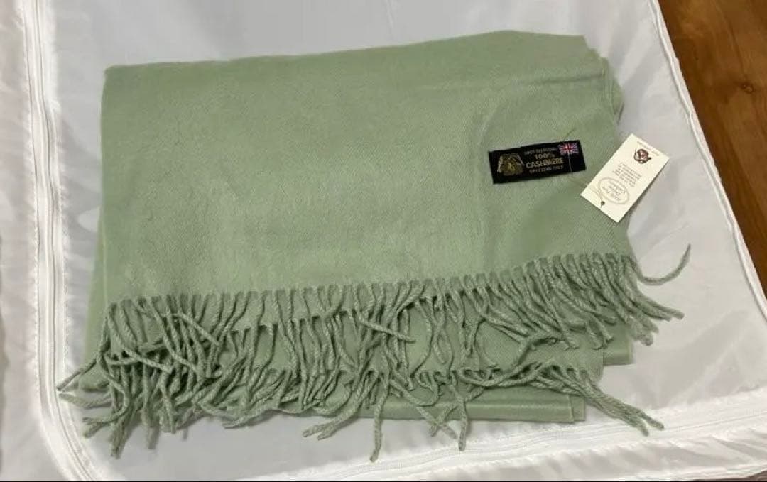 新品　カシミア100％ 大判ストール マフラー イギリス製ミントグリーン
