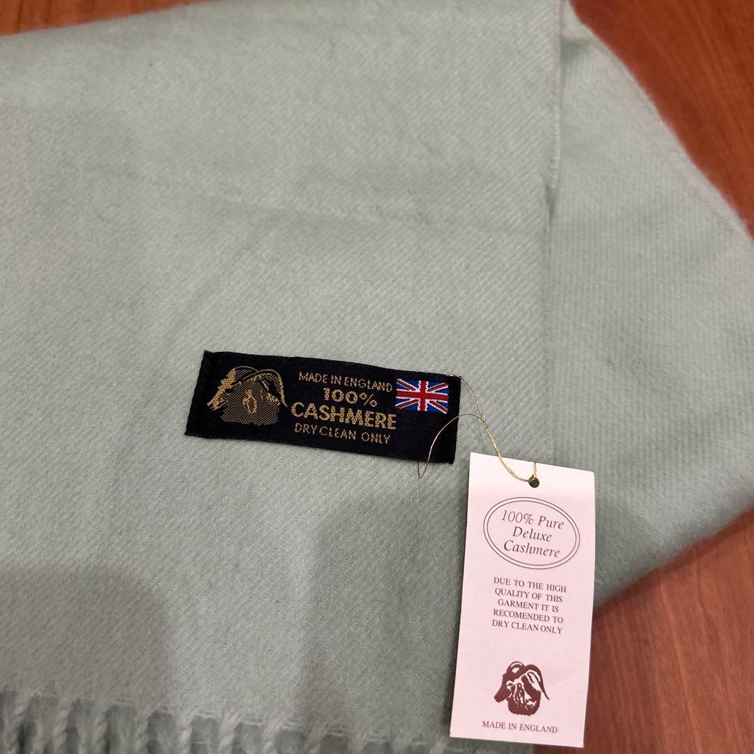 新品　カシミア100％ 大判ストール マフラー イギリス製ミントグリーン