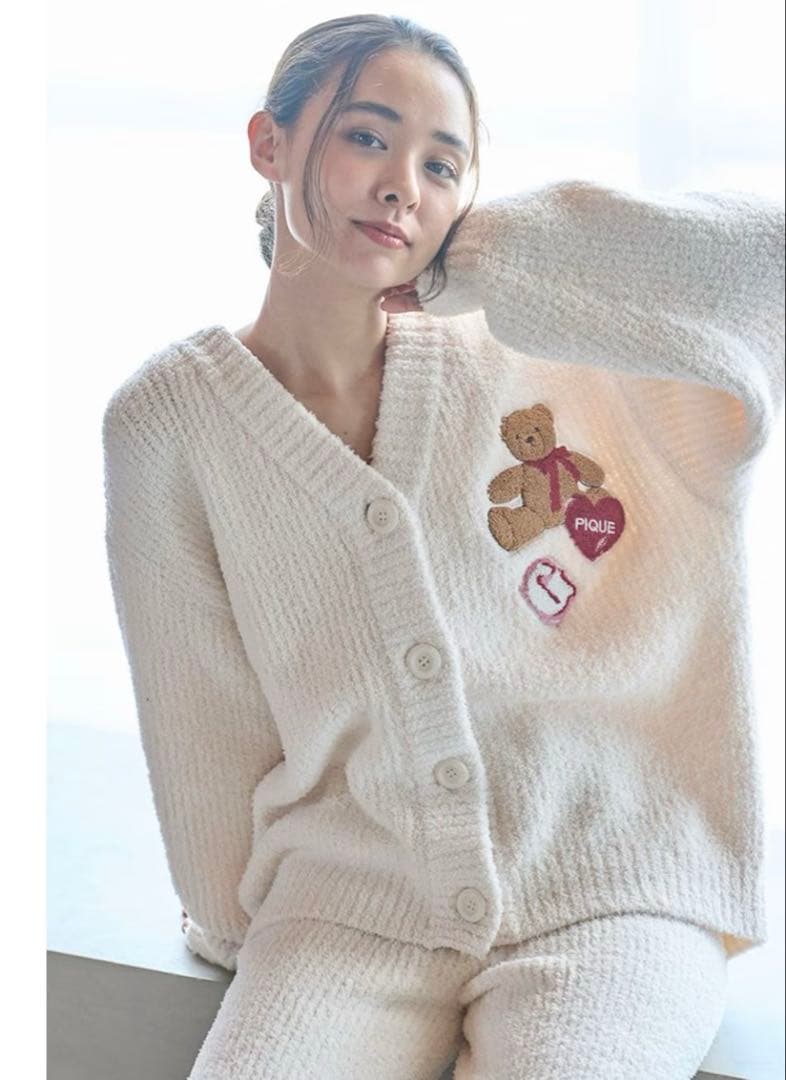 gelato pique テディベア刺繍カーディガン