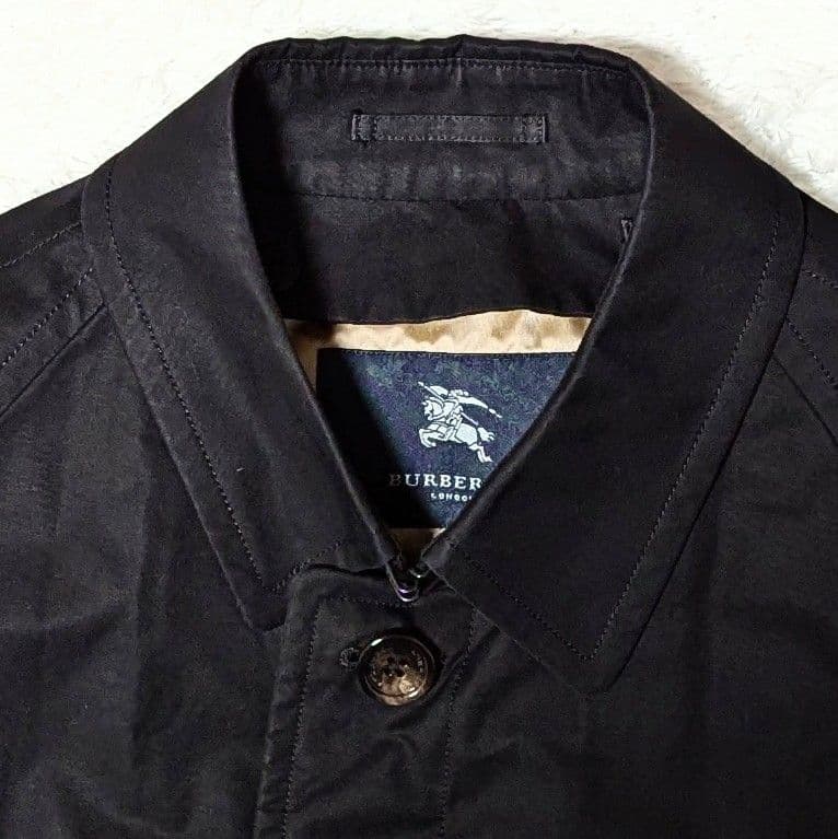 良品◎バーバリーロンドン ステンカラーコート メガチェック ライナー付 LL 黒