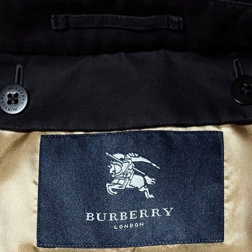 良品◎バーバリーロンドン ステンカラーコート メガチェック ライナー付 LL 黒