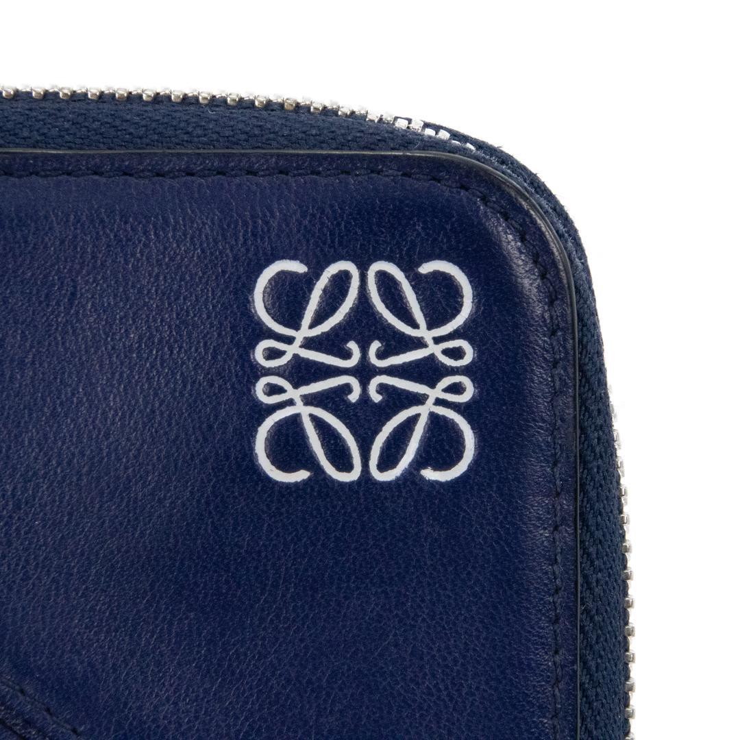 本物 ロエベ 長財布 ファスナー メンズ レディース パズル ネイビーブルー