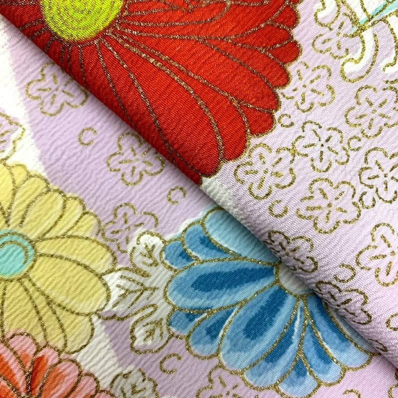 601ag7□七五三 三歳 セミアンティーク女児 着物&帯 鶴 菊 白淡紫□美品