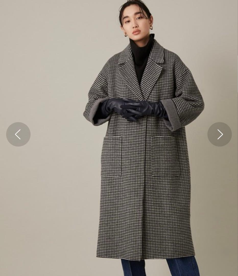 美品　ADAM ET ROPE' CHECKウールリバーコート　ロングコート